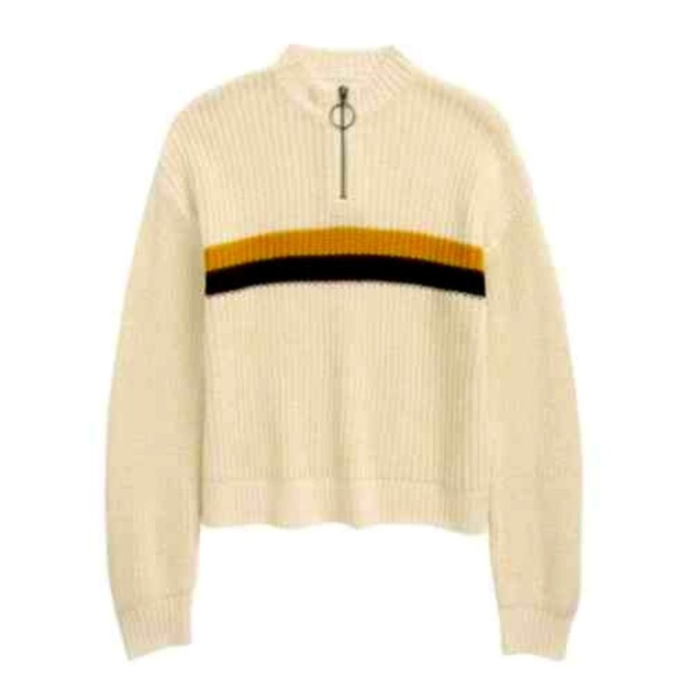 Treasure & Bond Girls Half Zip Sweater Pullover Ivory Dove Placed Stripe M NWT